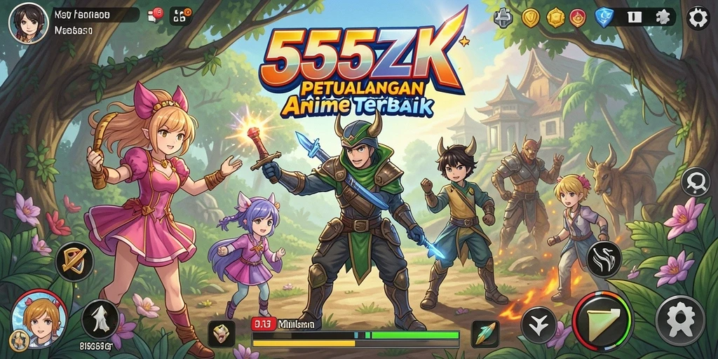 Tampilan gameplay seru di 555ZK dengan karakter Anime unik.