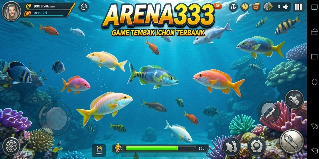 Tampilan gameplay ARENA333 dengan aksi menembak ikan yang seru.