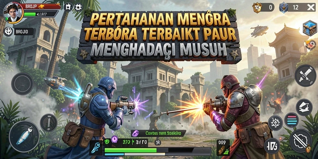 Tampilan gameplay seru di BROJP dengan berbagai menara pertahanan.
