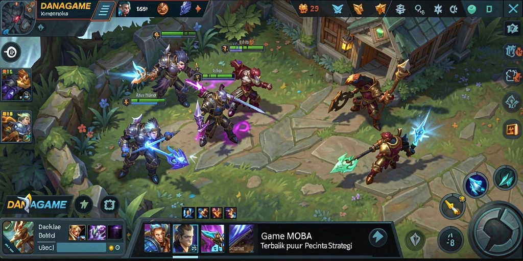 Screenshot dari gameplay seru DANAGAME di arena MOBA.