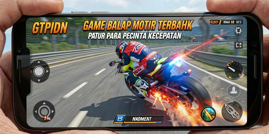 Screenshot GTPIDN menampilkan aksi balap motor yang mendebarkan.