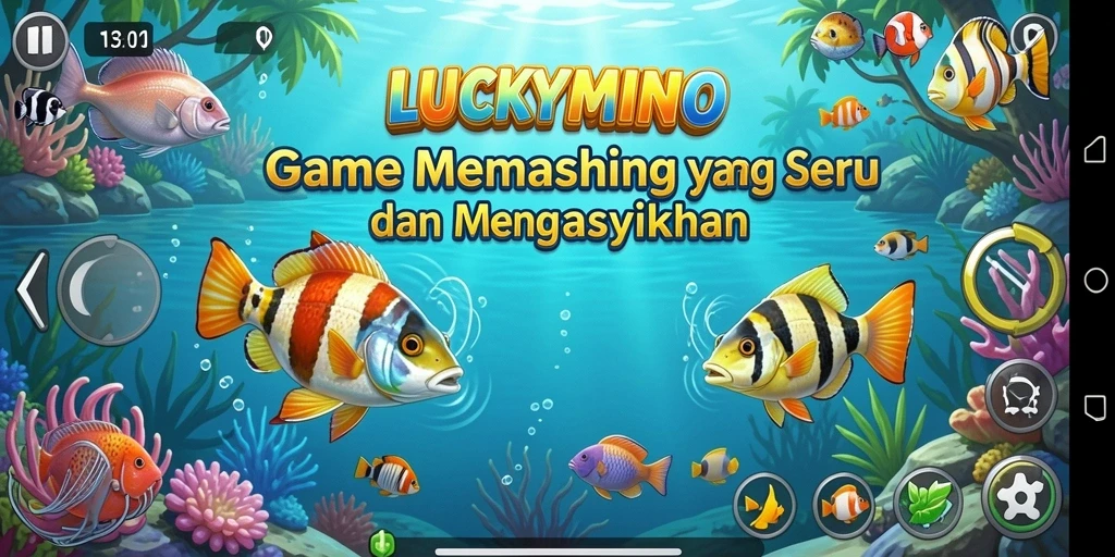 Tampilan gameplay menarik dari LUCKYMINO saat menangkap ikan.