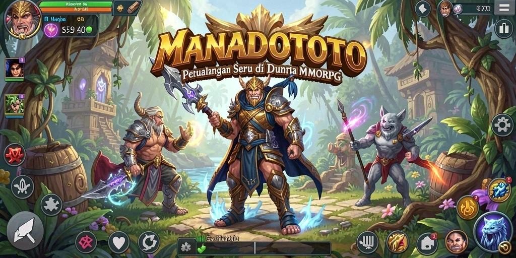 Screenshot gameplay MANADOTOTO menampilkan karakter dalam pertempuran epik.