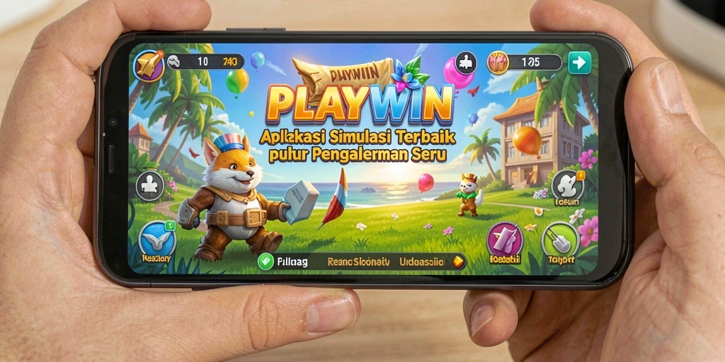 Screenshot utama PLAYWIN menampilkan gameplay simulasi yang mendalam dan interaktif.