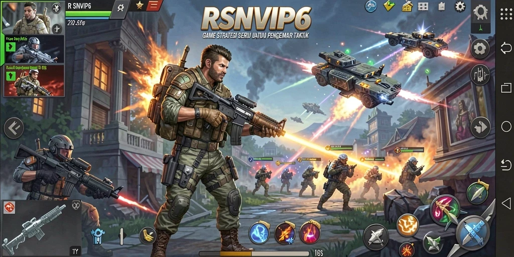 Tangkapan layar gameplay RSNVIP6 yang menunjukkan strategi pertempuran.