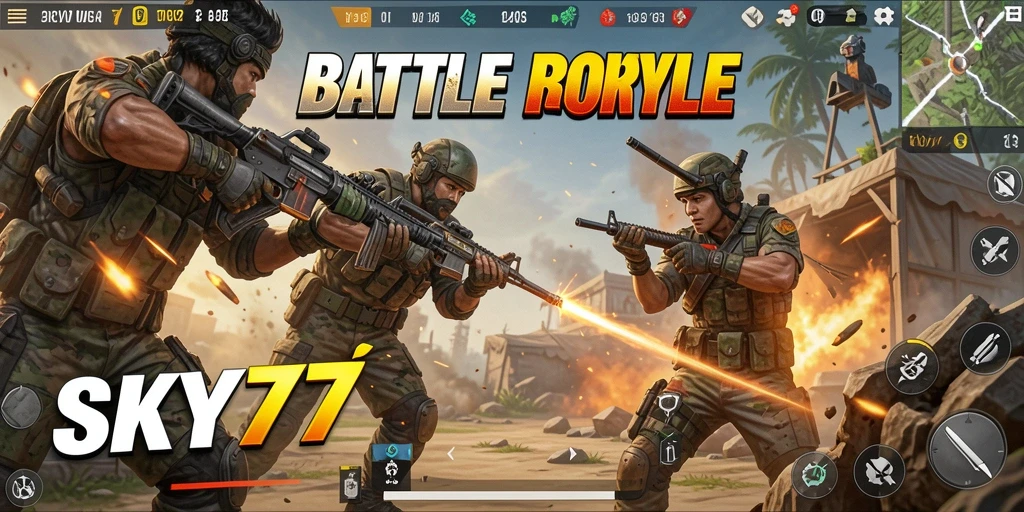 Tangkapan layar menampilkan pertempuran intens di GAME SKY77 Battle Royale.